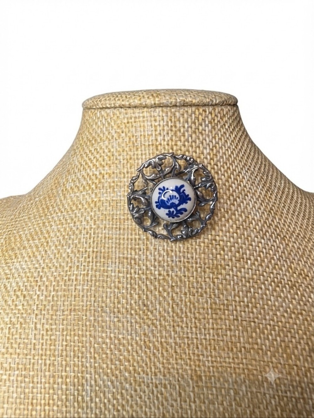 Vintage Blue Porcelain Pin